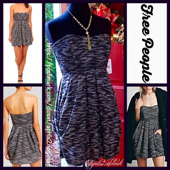 FREE PEOPLE STRAPLESS BLACK & WHITE PRINT DRESS - Picture 7 of 8